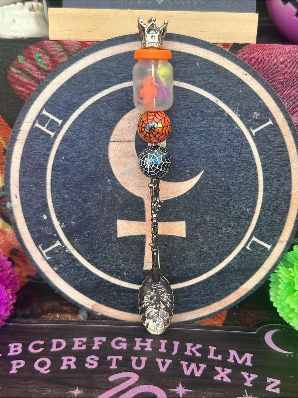 Spider Jar Apothecary Spoon – Halloween Ritual Herb Scoop